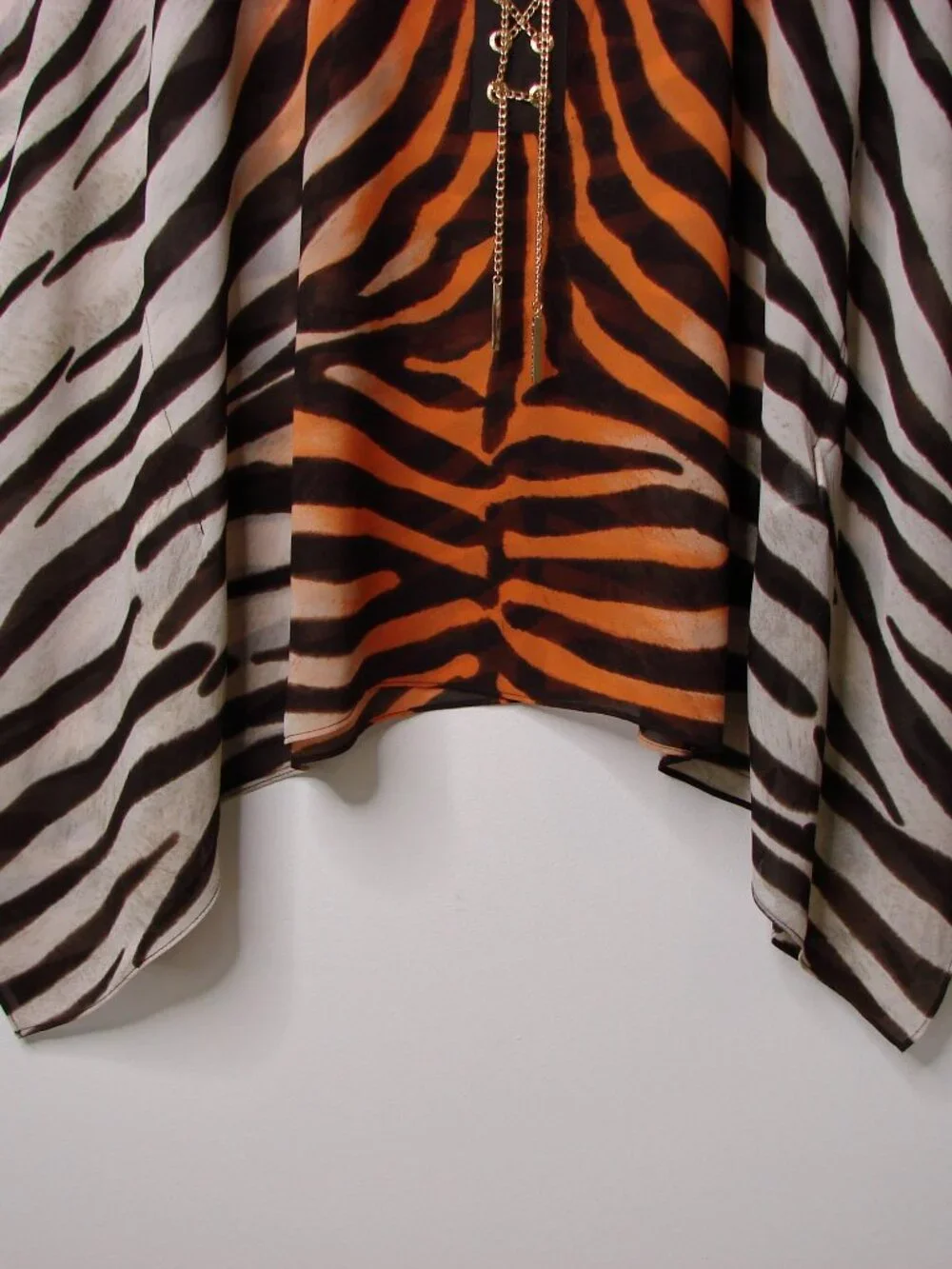 Michael Michael Kors Blouse Tiger Animal Print Sheer Poncho Gold Small Medium - Picture 5 of 13